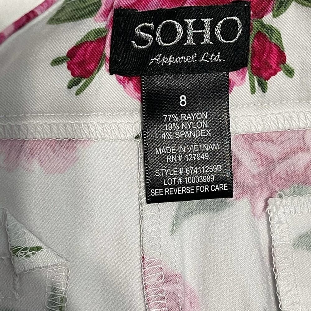 SOHO Apparel LTD Floral Print Shorts High Waisted‎ White Pink Rose Size 8 - Picture 10 of 12